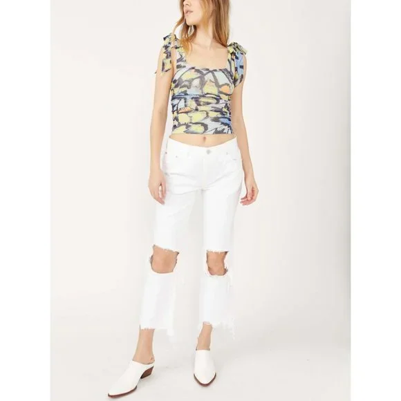 NWOT Free People Maggie Mid-Rise Straight-Leg Jeans / Optic White - Picture 11 of 12